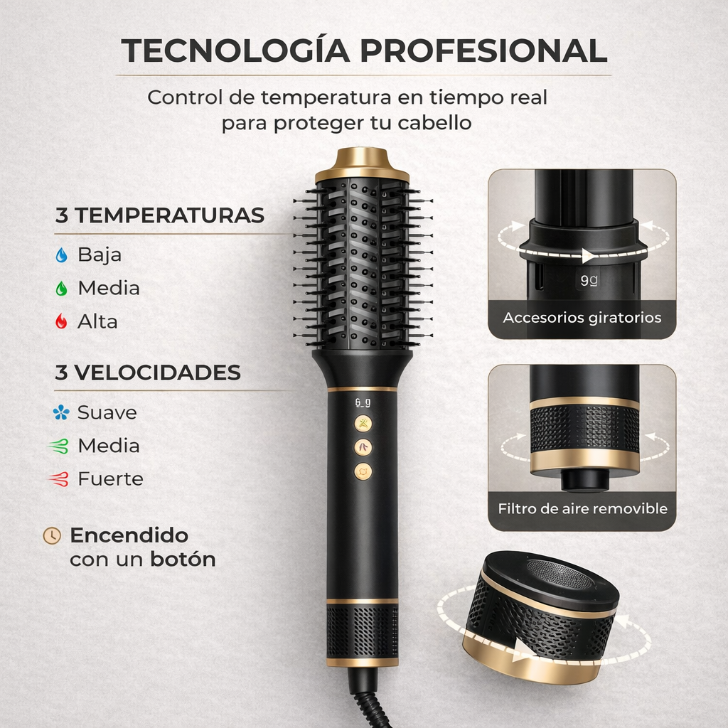 Cepillo Secador Profesional 5 en 1 | Peinado de Salón en Casa