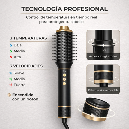 Cepillo Secador Profesional 5 en 1 | Peinado de Salón en Casa